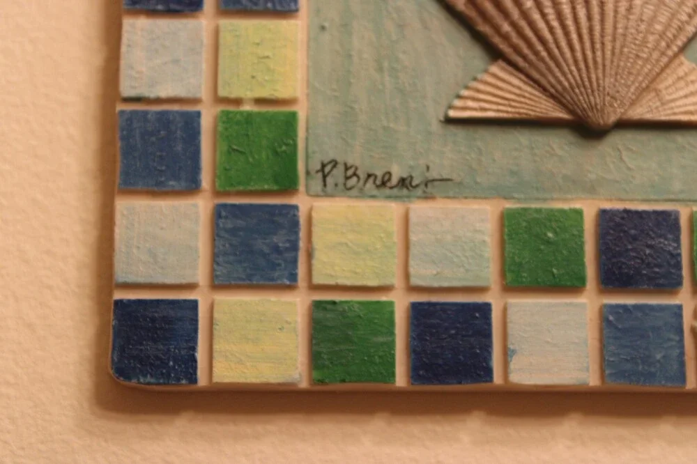 Vintage P Brent Sea Shell Mosaic Tile Wall Art Decor Plaques Conch Scallop 2